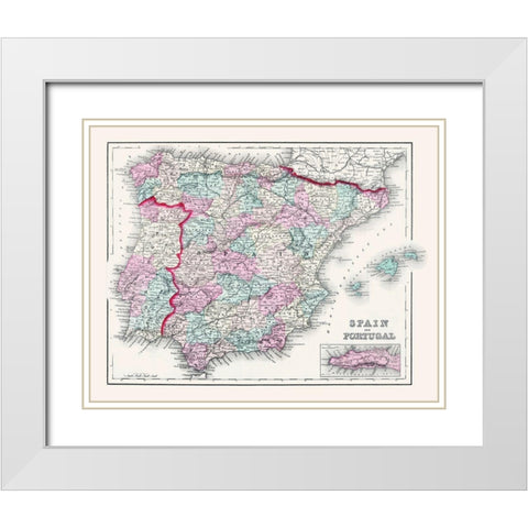 Spain Portugal - Gray 1878 White Modern Wood Framed Art Print with Double Matting by Gray