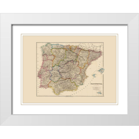 Spain Portugal - Arrowsmith 1844 White Modern Wood Framed Art Print with Double Matting by Arrowsmith