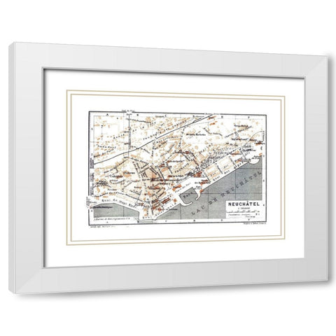 Neuchatel Switzerland - Baedeker 1921 White Modern Wood Framed Art Print with Double Matting by Baedeker