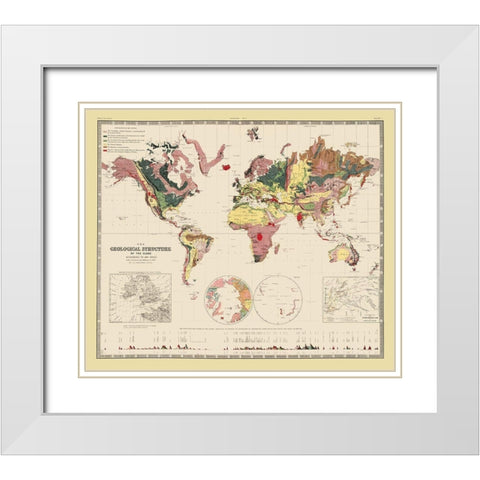 Geological Structure of Globe - Johnston 1855 White Modern Wood Framed Art Print with Double Matting by Johnston