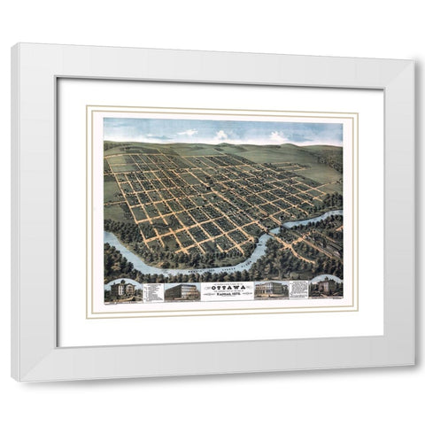 Ottawa Kansas - Glover 1872 White Modern Wood Framed Art Print with Double Matting by Glover