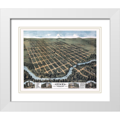 Ottawa Kansas - Glover 1872 White Modern Wood Framed Art Print with Double Matting by Glover