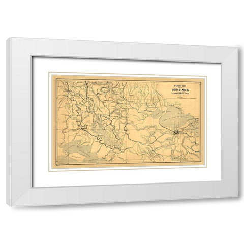 Louisiana Miltary Map - Bache 1863 White Modern Wood Framed Art Print with Double Matting by Bache