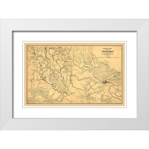 Louisiana Miltary Map - Bache 1863 White Modern Wood Framed Art Print with Double Matting by Bache