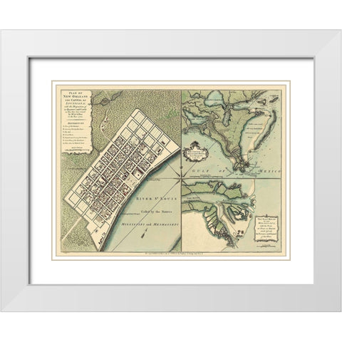 New Orleans Louisiana Plan - Jefferys 1759 White Modern Wood Framed Art Print with Double Matting by Jefferys