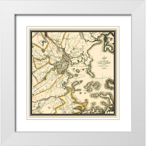 Boston Massachusetts - Bowen 1830 White Modern Wood Framed Art Print with Double Matting by Bowen