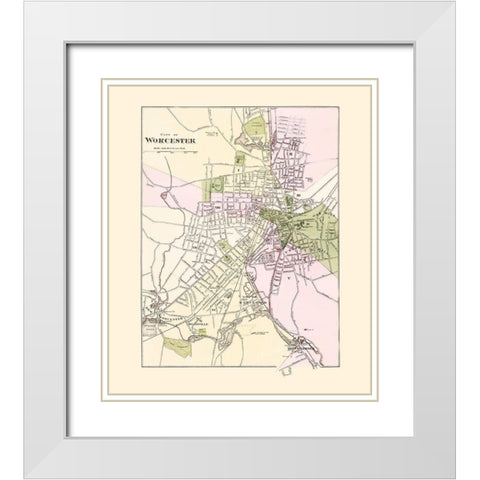 Worcester Massachusetts - Stedman 1871 White Modern Wood Framed Art Print with Double Matting by Stedman