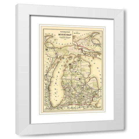 Railroad Map - Gray 1876 White Modern Wood Framed Art Print with Double Matting by Gray