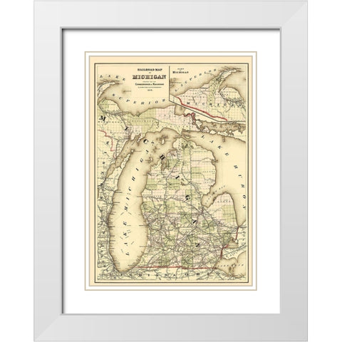 Railroad Map - Gray 1876 White Modern Wood Framed Art Print with Double Matting by Gray