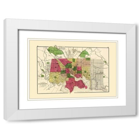 Baltimore Maryland - Stedman 1873 White Modern Wood Framed Art Print with Double Matting by Stedman