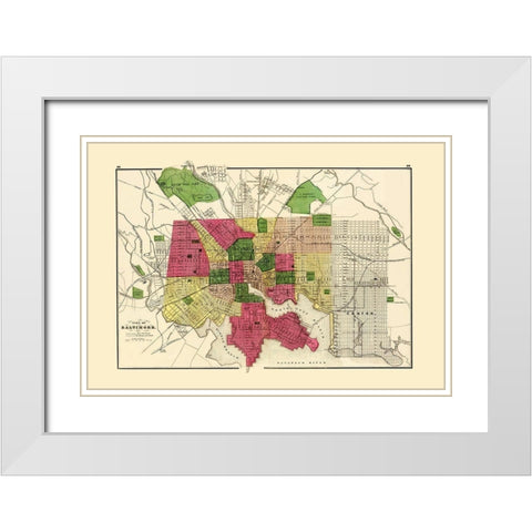 Baltimore Maryland - Stedman 1873 White Modern Wood Framed Art Print with Double Matting by Stedman