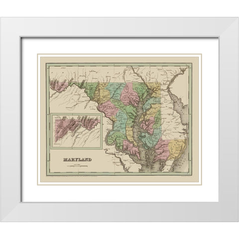 Maryland - Bradford 1838 White Modern Wood Framed Art Print with Double Matting by Bradford