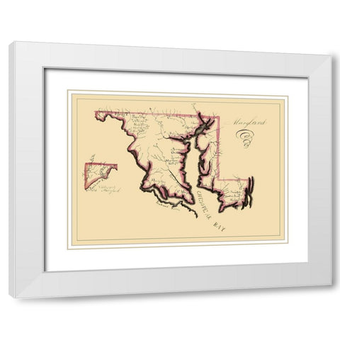Maryland - Henshaw 1858 White Modern Wood Framed Art Print with Double Matting by Henshaw