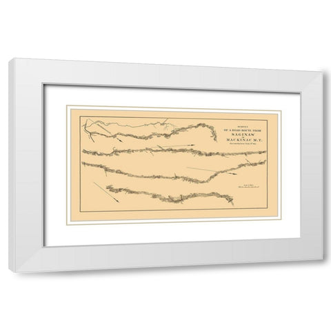 Saginaw to Mackinac Michigan Road Survey White Modern Wood Framed Art Print with Double Matting by Poole