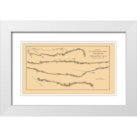 Saginaw to Mackinac Michigan Road Survey White Modern Wood Framed Art Print with Double Matting by Poole