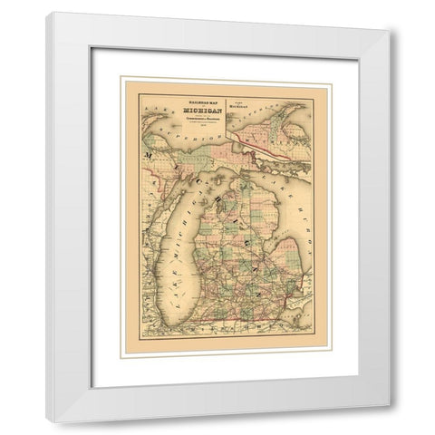 Michigan Railroads - Gray 1876 White Modern Wood Framed Art Print with Double Matting by Gray