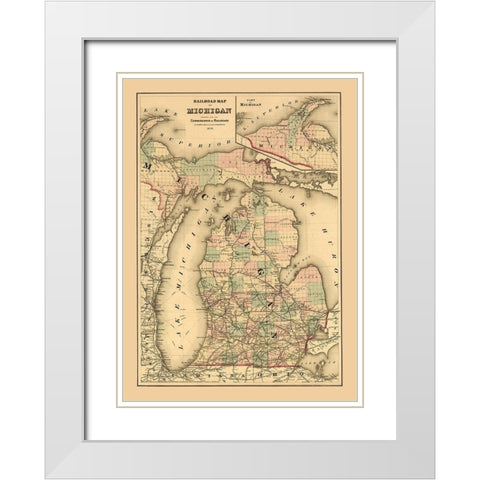 Michigan Railroads - Gray 1876 White Modern Wood Framed Art Print with Double Matting by Gray