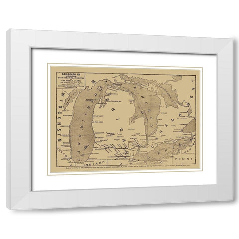 Michigan Railroads - Doggett 1848  White Modern Wood Framed Art Print with Double Matting by Doggett
