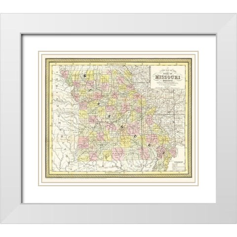 Missouri - Cowperthwait 1850 White Modern Wood Framed Art Print with Double Matting by Cowperthwait