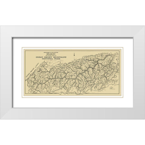 Great Smoky Mts Natl Park, Preliminary 1934 White Modern Wood Framed Art Print with Double Matting by USPS