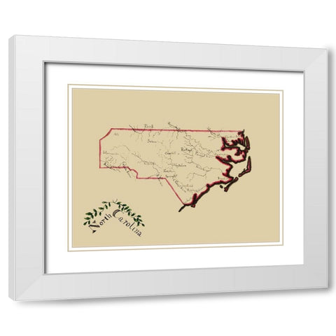 North Carolina - Henshaw 1828 White Modern Wood Framed Art Print with Double Matting by Henshaw