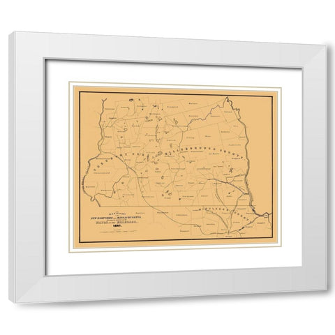 New Hampshire Massachusetts -1847 White Modern Wood Framed Art Print with Double Matting by Unknown