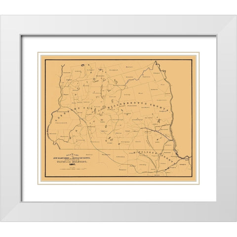 New Hampshire Massachusetts -1847 White Modern Wood Framed Art Print with Double Matting by Unknown