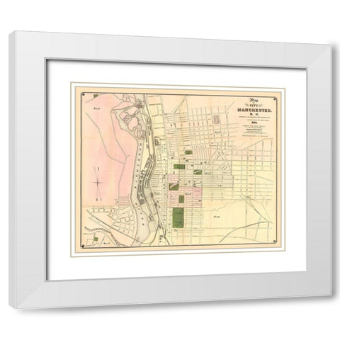 Manchester New Hampshire - Davenport 1873 White Modern Wood Framed Art Print with Double Matting by Davenport