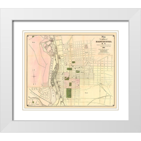 Manchester New Hampshire - Davenport 1873 White Modern Wood Framed Art Print with Double Matting by Davenport