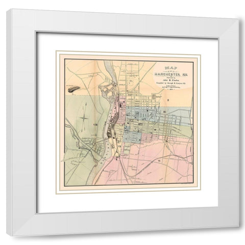 Manchester New Hampshire - Clarke 1879 White Modern Wood Framed Art Print with Double Matting by Clarke