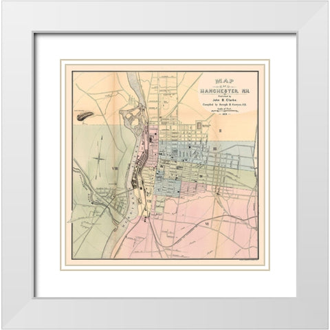 Manchester New Hampshire - Clarke 1879 White Modern Wood Framed Art Print with Double Matting by Clarke