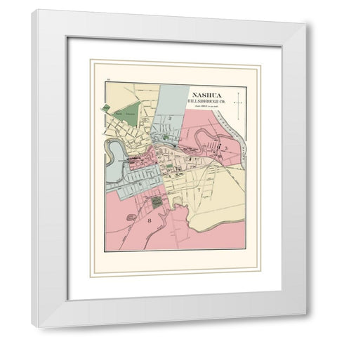 Nashua New Hampshire - Hitchcock 1877 White Modern Wood Framed Art Print with Double Matting by Hitchcock