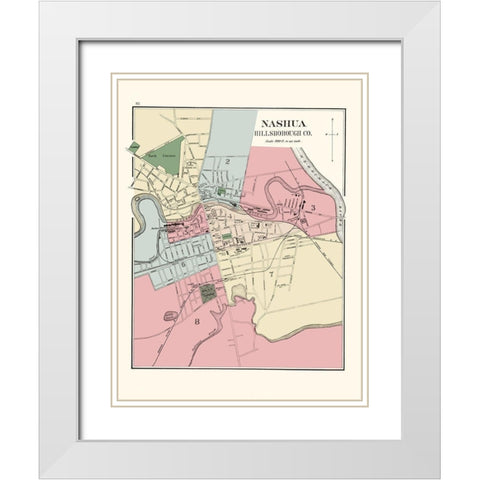 Nashua New Hampshire - Hitchcock 1877 White Modern Wood Framed Art Print with Double Matting by Hitchcock