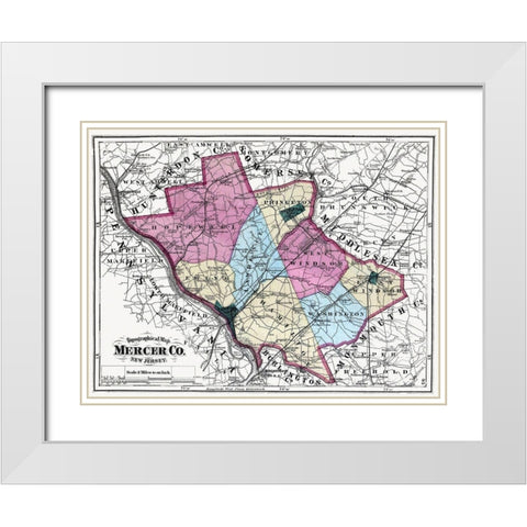 Mercer New Jersey - Beers 1872 White Modern Wood Framed Art Print with Double Matting by Beers