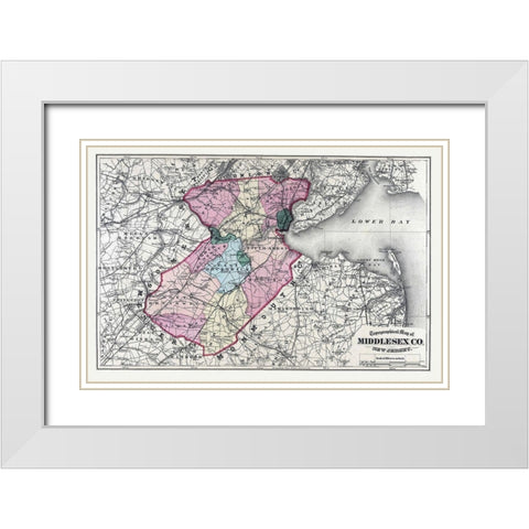 Middlesex New Jersey - Beers 1872 White Modern Wood Framed Art Print with Double Matting by Beers