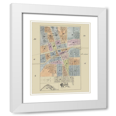 Reno Nevada - 1927 White Modern Wood Framed Art Print with Double Matting by Unknown