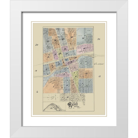 Reno Nevada - 1927 White Modern Wood Framed Art Print with Double Matting by Unknown