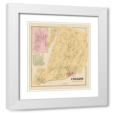 Collins New York Landowner - Stone 1866 White Modern Wood Framed Art Print with Double Matting by Stone
