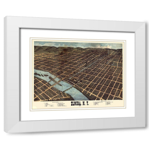 Elmira New York - Bailey 1873 White Modern Wood Framed Art Print with Double Matting by Bailey