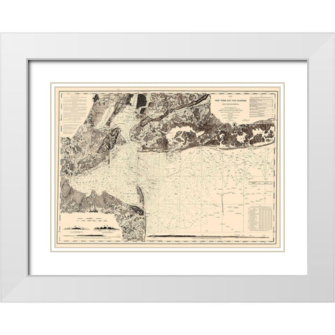 New York Bay and Harbor - USCS 1845 White Modern Wood Framed Art Print with Double Matting by USCS