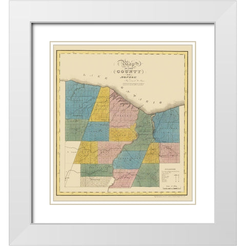 Monroe New York - Burr 1829 White Modern Wood Framed Art Print with Double Matting by Burr