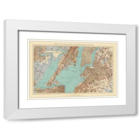 Jersey City, Hoboken, New York Bay New Jersey White Modern Wood Framed Art Print with Double Matting by Bien