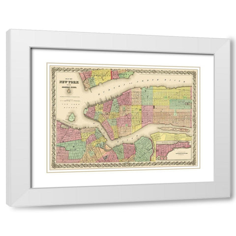 New York New York - Colton 1855 White Modern Wood Framed Art Print with Double Matting by Colton