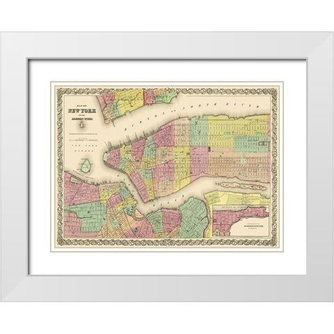 New York New York - Colton 1855 White Modern Wood Framed Art Print with Double Matting by Colton