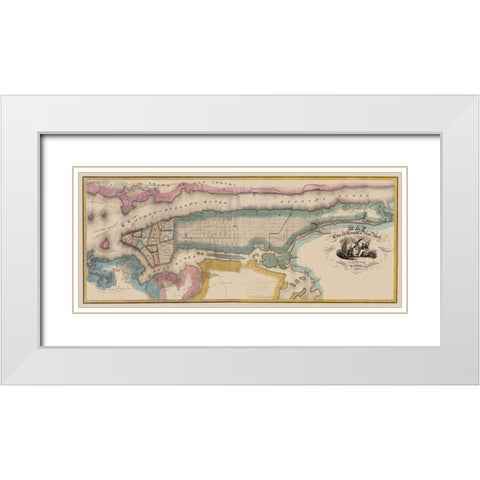 New York New York - Burr 1832 White Modern Wood Framed Art Print with Double Matting by Burr