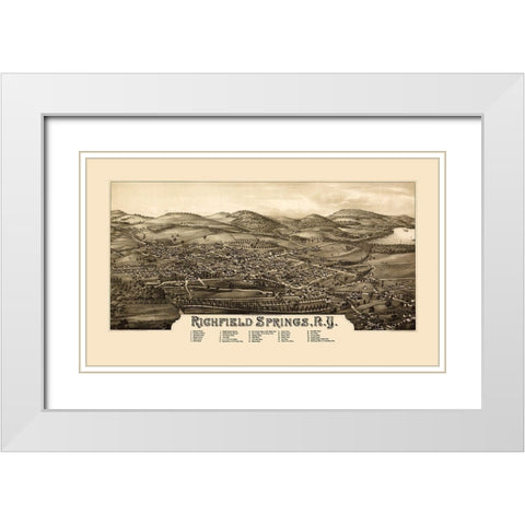Richfield Springs New York - Burleigh 1885 White Modern Wood Framed Art Print with Double Matting by Burleigh