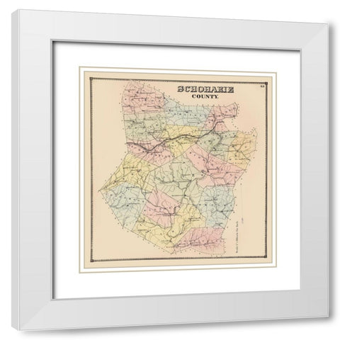 Schoharie New York - Burr 1866 White Modern Wood Framed Art Print with Double Matting by Burr