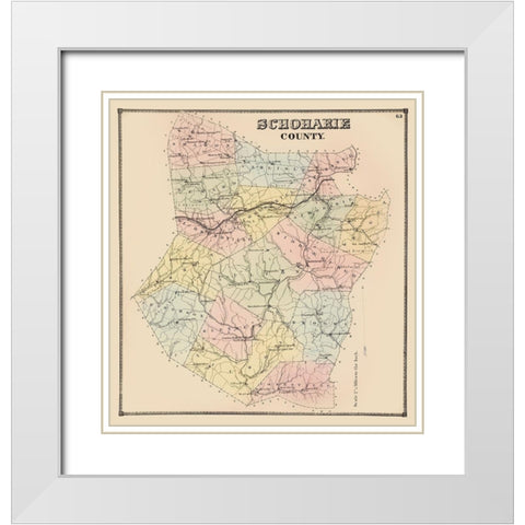 Schoharie New York - Burr 1866 White Modern Wood Framed Art Print with Double Matting by Burr