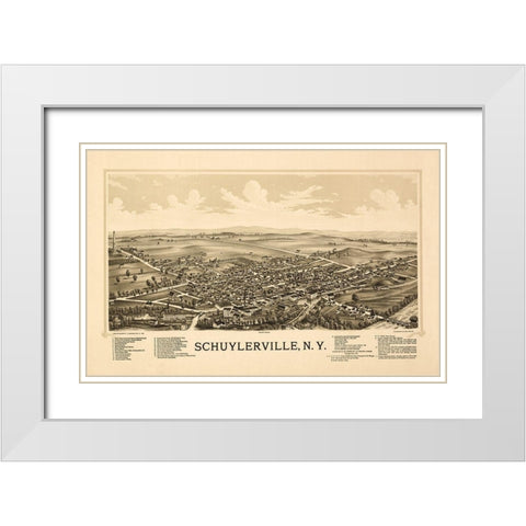 Schuylerville New York - Burleigh 1889 White Modern Wood Framed Art Print with Double Matting by Burleigh