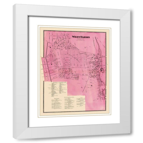 West Farms New York Landowner - Beers 1868 White Modern Wood Framed Art Print with Double Matting by Beers